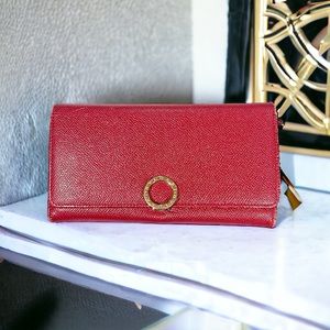 BVLGARI (Made in Italy) Long Leather Wallet in Red, Excellent Condition